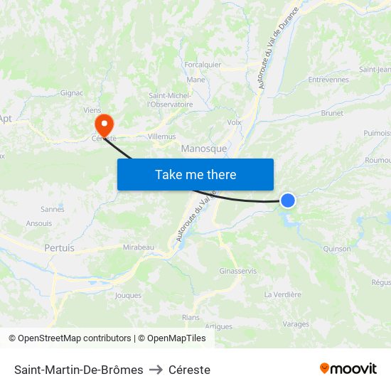 Saint-Martin-De-Brômes to Céreste map