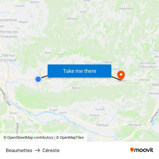 Beaumettes to Céreste map