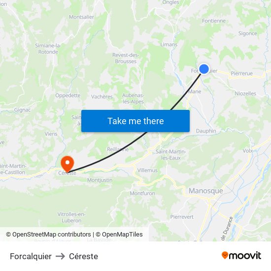 Forcalquier to Céreste map