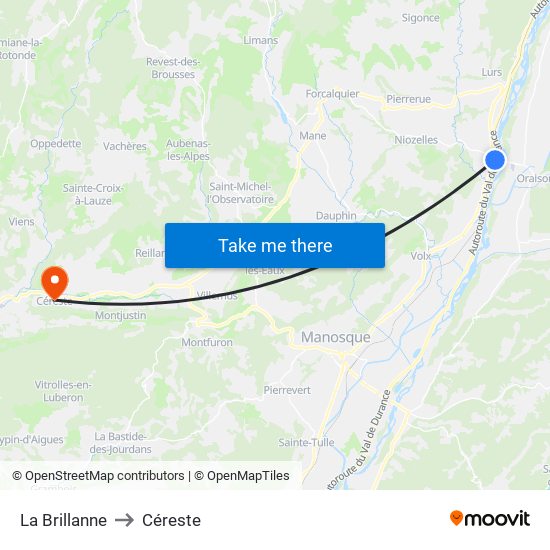 La Brillanne to Céreste map