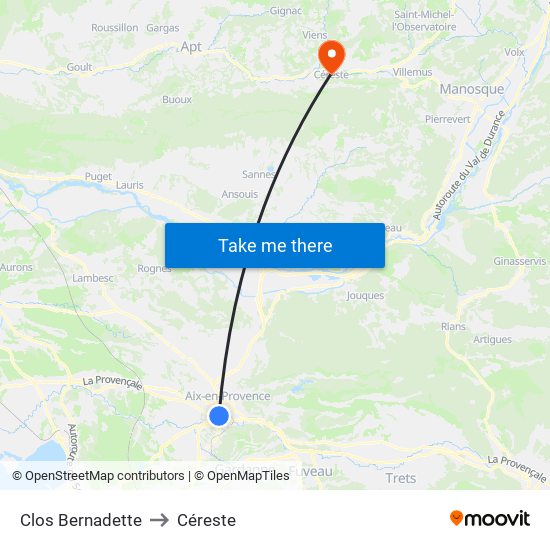 Clos Bernadette to Céreste map