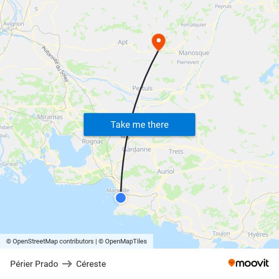 Périer Prado to Céreste map