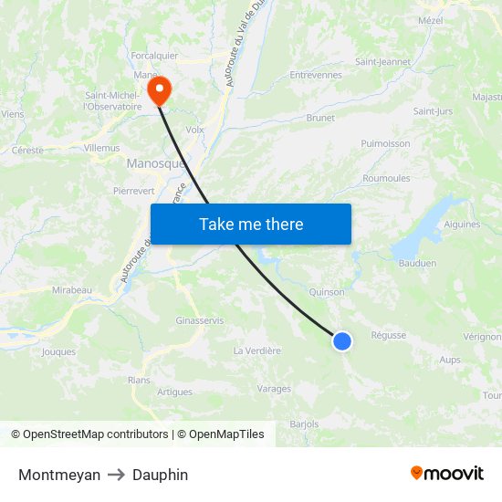 Montmeyan to Dauphin map