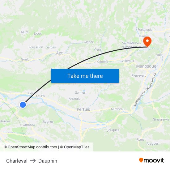 Charleval to Dauphin map