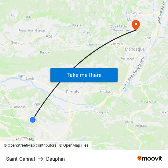 Saint-Cannat to Dauphin map