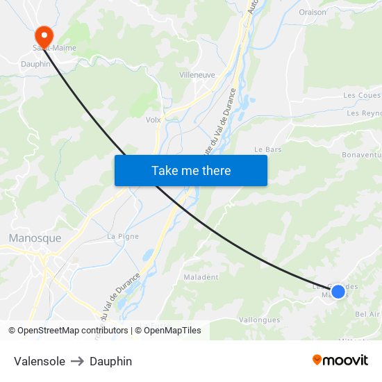 Valensole to Dauphin map