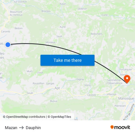 Mazan to Dauphin map