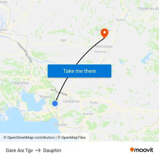 Gare Aix Tgv to Dauphin map