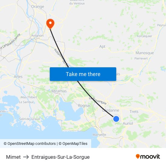 Mimet to Entraigues-Sur-La-Sorgue map