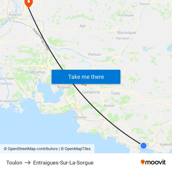 Toulon to Entraigues-Sur-La-Sorgue map