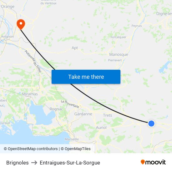 Brignoles to Entraigues-Sur-La-Sorgue map