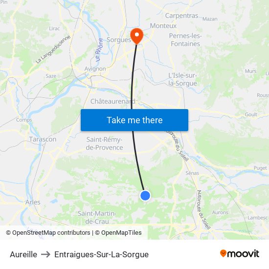 Aureille to Entraigues-Sur-La-Sorgue map