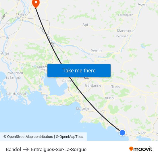 Bandol to Entraigues-Sur-La-Sorgue map