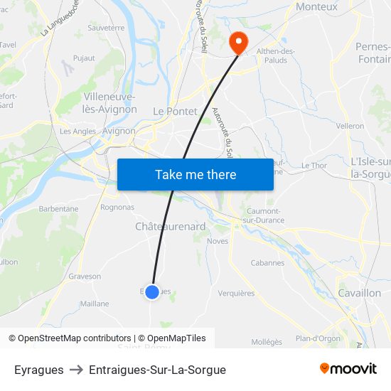 Eyragues to Entraigues-Sur-La-Sorgue map