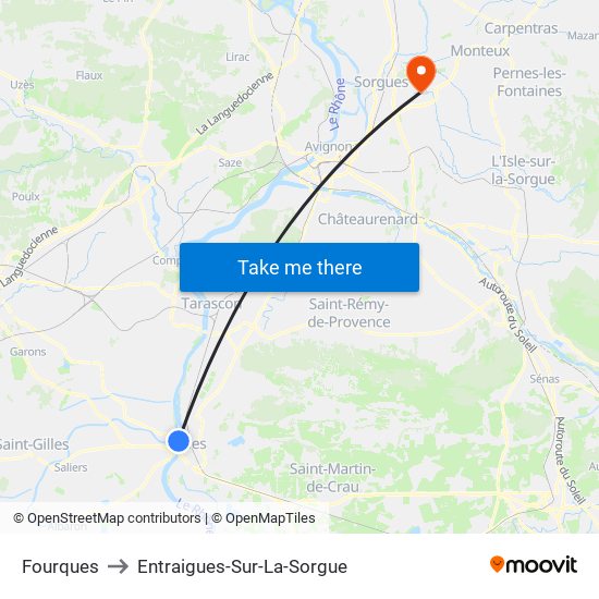 Fourques to Entraigues-Sur-La-Sorgue map