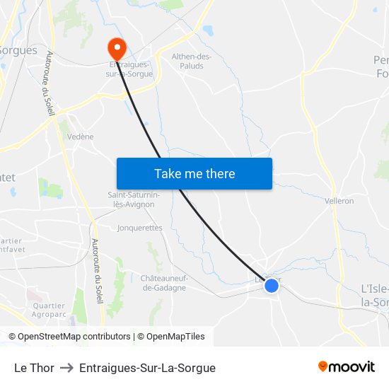 Le Thor to Entraigues-Sur-La-Sorgue map