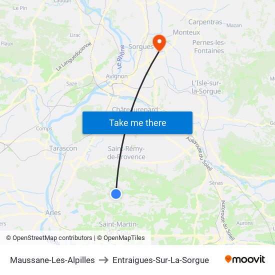 Maussane-Les-Alpilles to Entraigues-Sur-La-Sorgue map