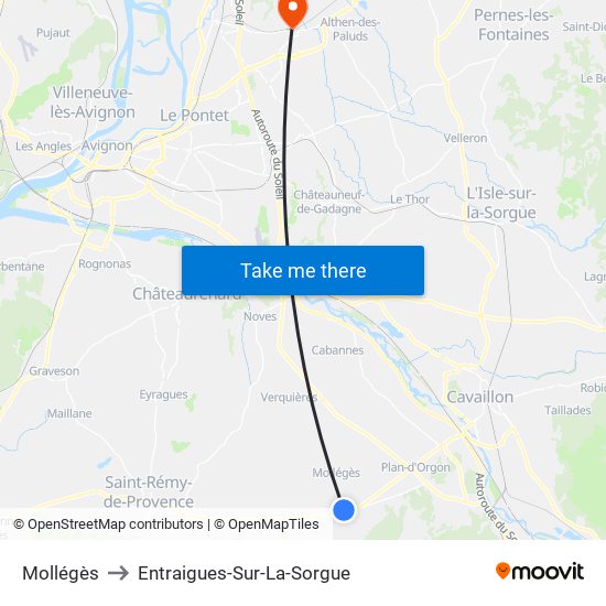 Mollégès to Entraigues-Sur-La-Sorgue map