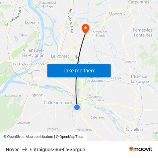 Noves to Entraigues-Sur-La-Sorgue map