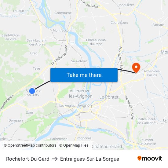 Rochefort-Du-Gard to Entraigues-Sur-La-Sorgue map