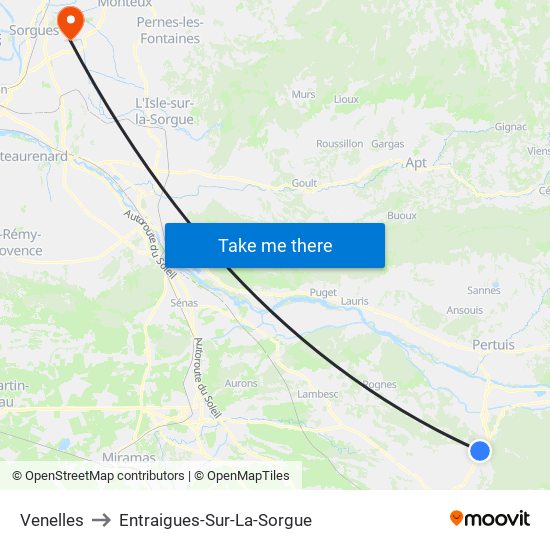 Venelles to Entraigues-Sur-La-Sorgue map