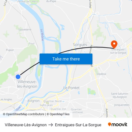 Villeneuve-Lès-Avignon to Entraigues-Sur-La-Sorgue map