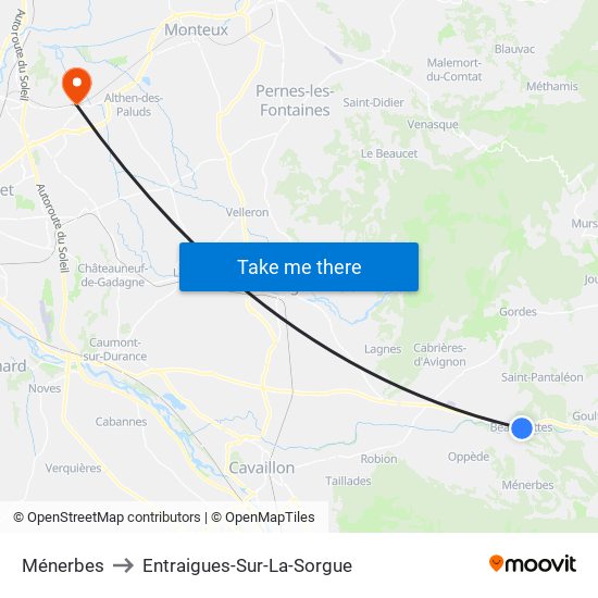 Ménerbes to Entraigues-Sur-La-Sorgue map