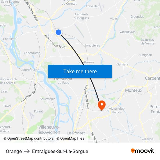 Orange to Entraigues-Sur-La-Sorgue map