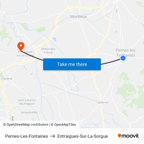 Pernes-Les-Fontaines to Entraigues-Sur-La-Sorgue map