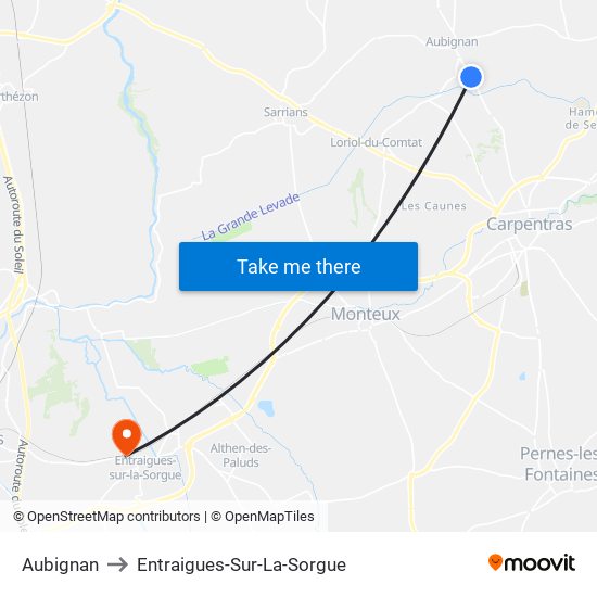 Aubignan to Entraigues-Sur-La-Sorgue map