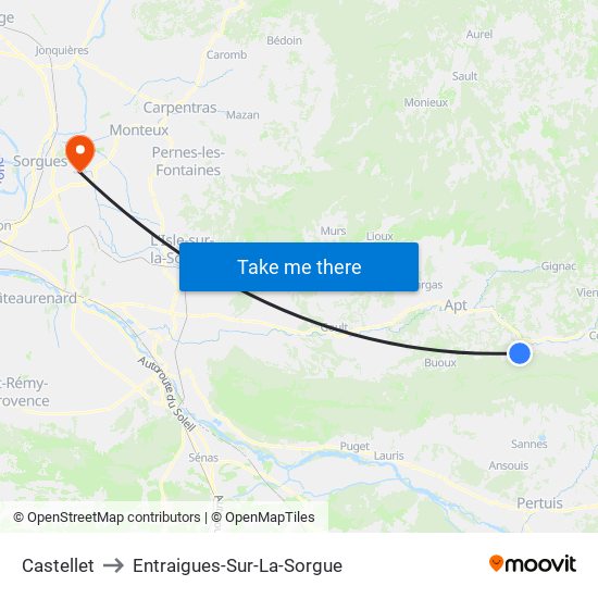 Castellet to Entraigues-Sur-La-Sorgue map