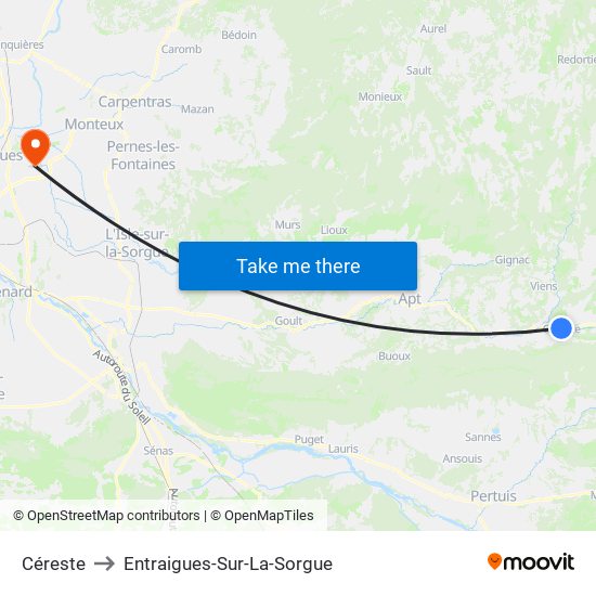 Céreste to Entraigues-Sur-La-Sorgue map