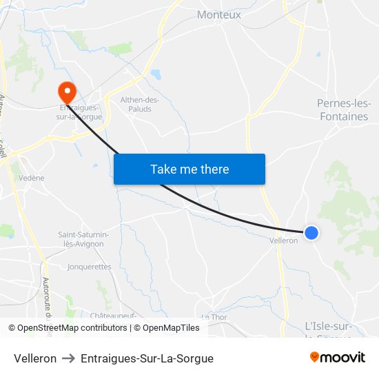 Velleron to Entraigues-Sur-La-Sorgue map