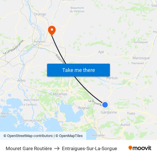 Mouret Gare Routière to Entraigues-Sur-La-Sorgue map