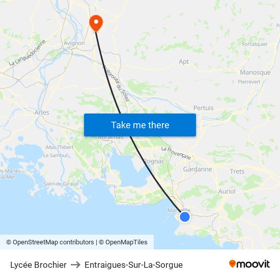 Lycée Brochier to Entraigues-Sur-La-Sorgue map