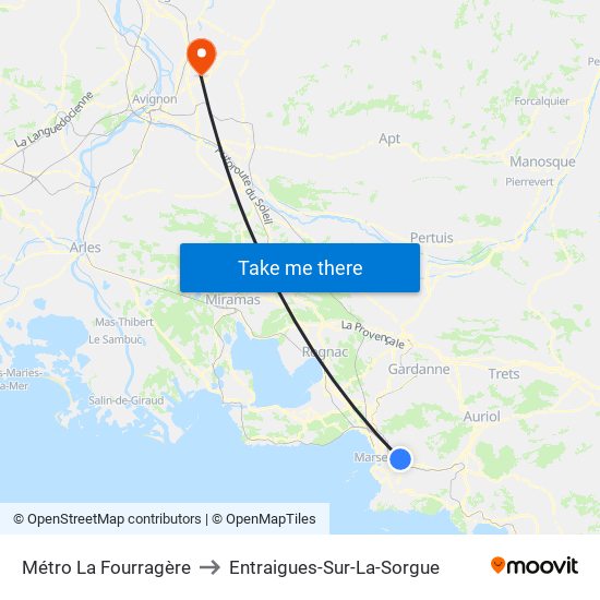 Métro La Fourragère to Entraigues-Sur-La-Sorgue map