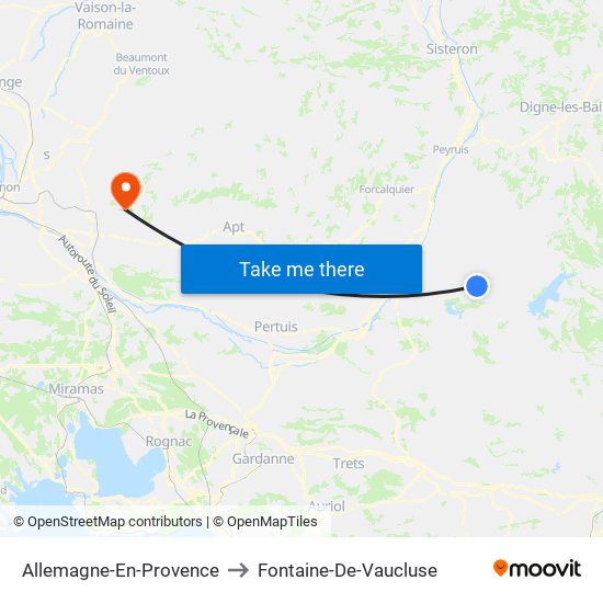 Allemagne-En-Provence to Fontaine-De-Vaucluse map