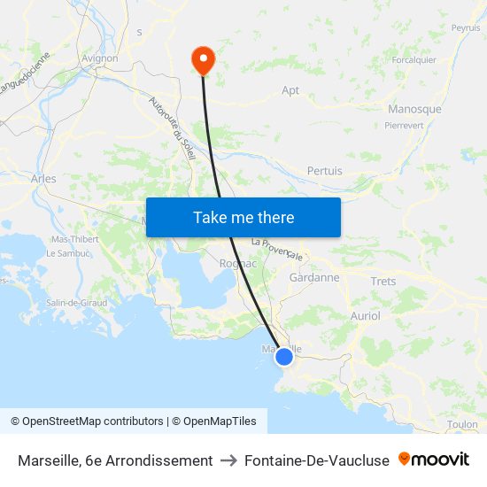 Marseille, 6e Arrondissement to Fontaine-De-Vaucluse map