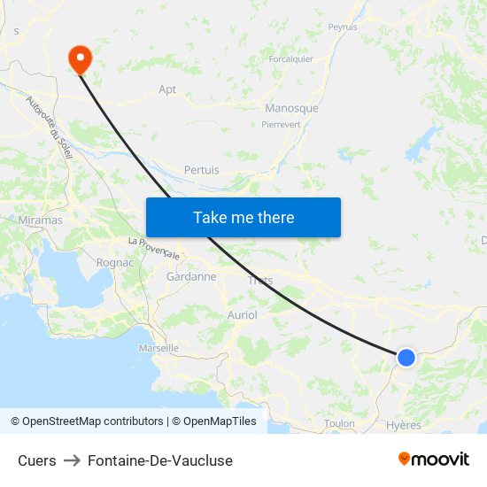 Cuers to Fontaine-De-Vaucluse map