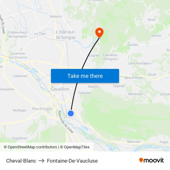 Cheval-Blanc to Fontaine-De-Vaucluse map