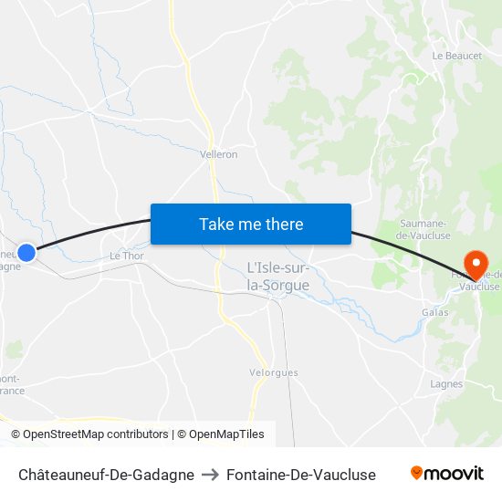 Châteauneuf-De-Gadagne to Fontaine-De-Vaucluse map