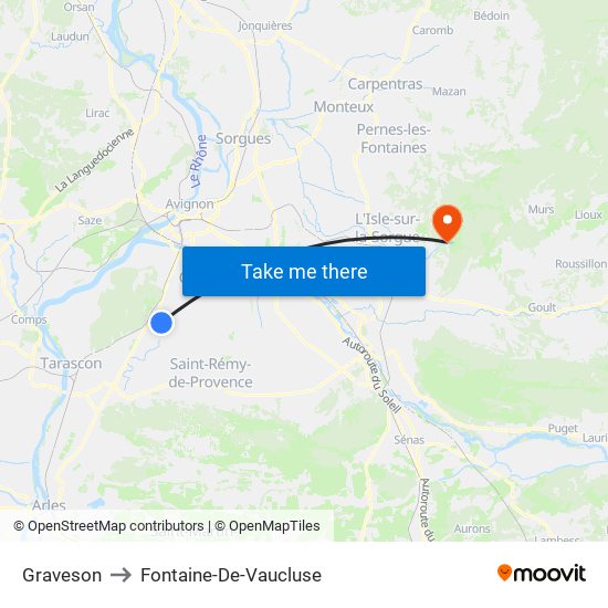 Graveson to Fontaine-De-Vaucluse map