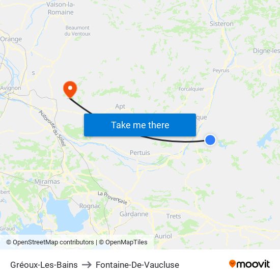 Gréoux-Les-Bains to Fontaine-De-Vaucluse map