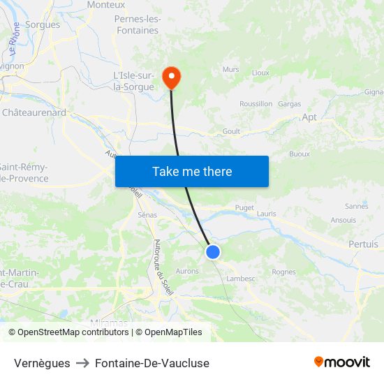 Vernègues to Fontaine-De-Vaucluse map