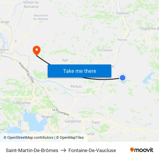 Saint-Martin-De-Brômes to Fontaine-De-Vaucluse map