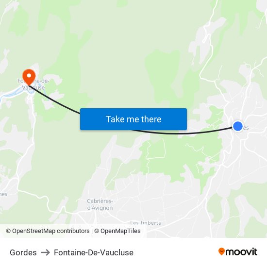 Gordes to Fontaine-De-Vaucluse map
