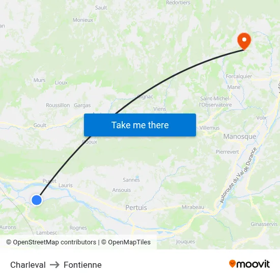 Charleval to Fontienne map