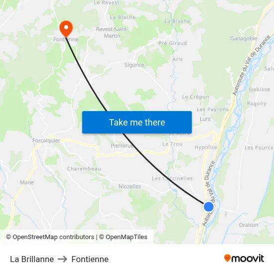 La Brillanne to Fontienne map