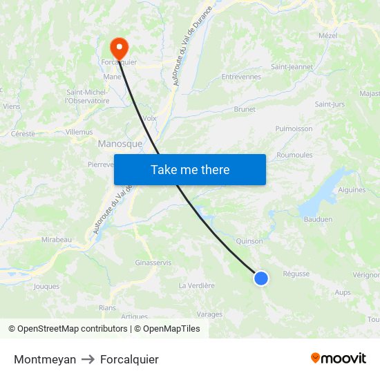 Montmeyan to Forcalquier map