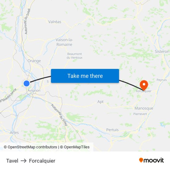 Tavel to Forcalquier map